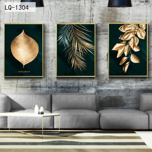 Nordic style living room triptych sofa background wall hanging painting plant leaves light luxury mural modern entrance decorative painting