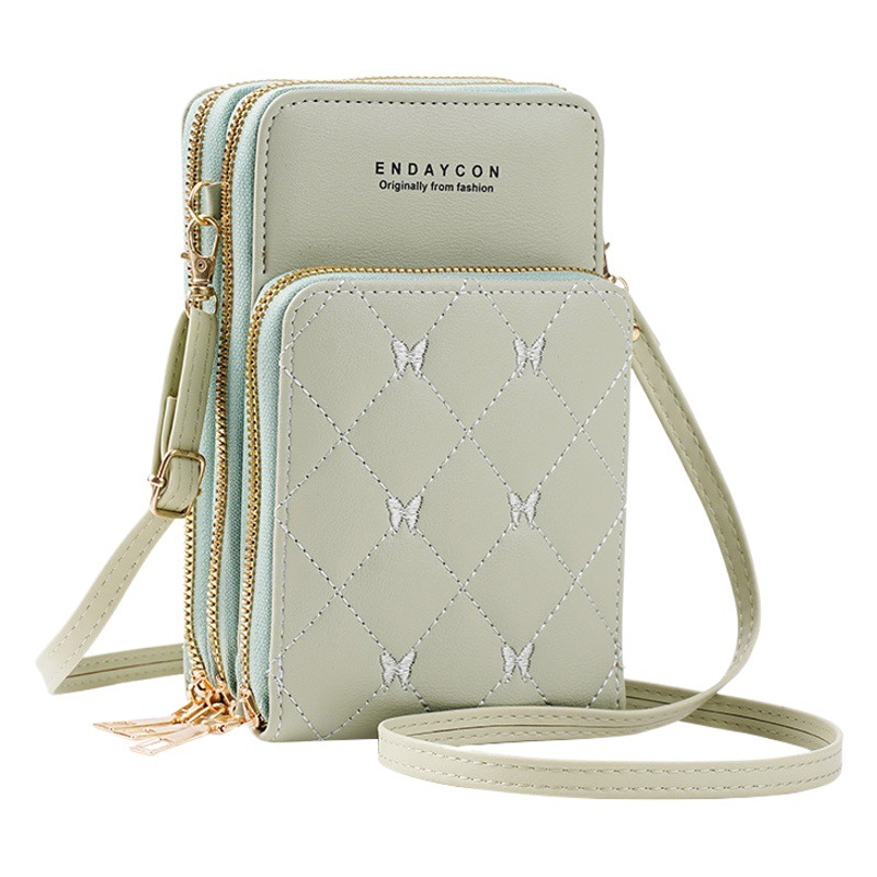 Nuevo bolso del teléfono móvil de las mujeres de estilo coreano de moda multi-funcional crossbody bolso de hombro de tres capas de cremallera de color sólido simple mini cartera