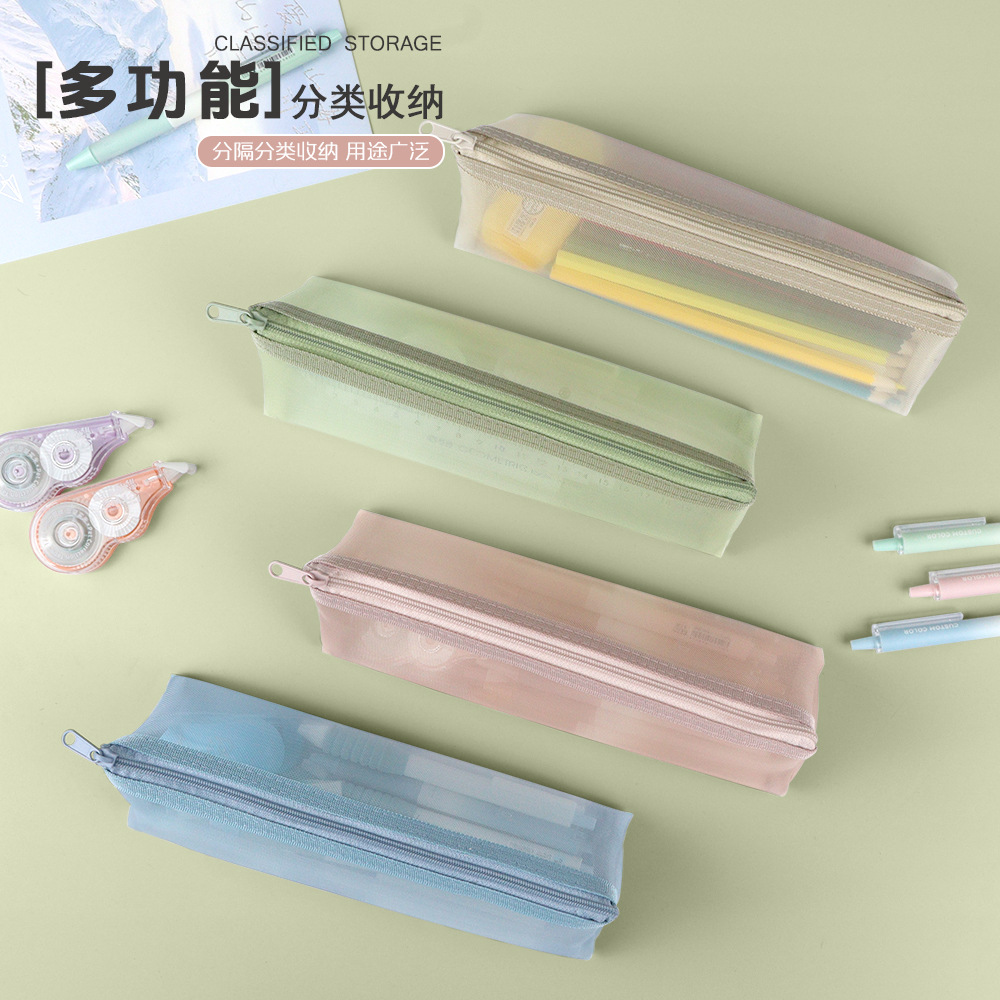 High quality fashionable transparent nylon triangular school pencil case 2