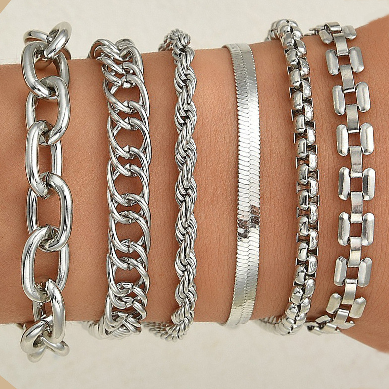 Europa y los Estados Unidos transfronterizos protección ambiental pulsera gruesa 5 piezas de cadena de aluminio + cadena de hierro + CCB personalidad de diseño exagerado cadena joyería de bola