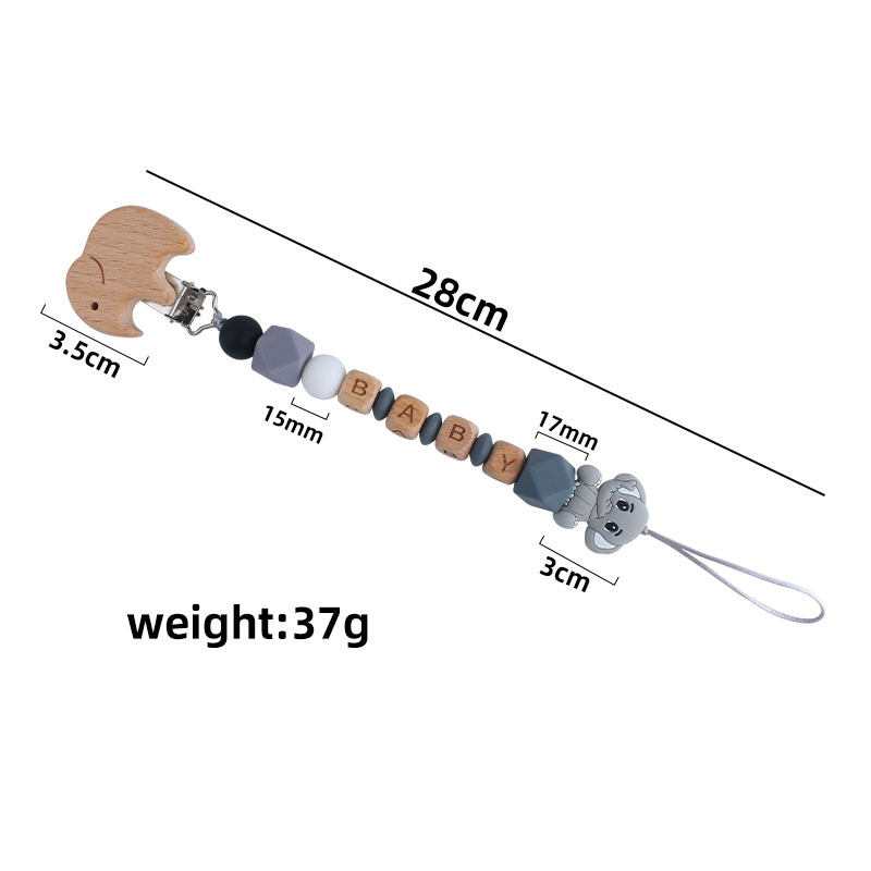 New Beech elefante chupete clip Beech carta bebé nombre elefante silicona mordedor molar juguete