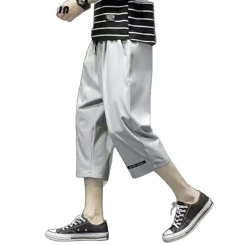 Men's Summer Youth Sports Casual Straight-Leg Sports Cropped Pants, Classic Fashion Versatile Thin Casual Pants