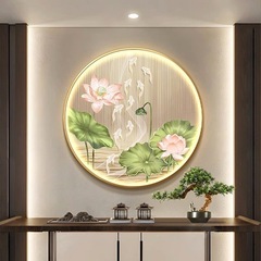 蓮と魚の絵玄関装飾絵画新しい中国風の円形絵画廊下通路吊り絵画ライト高級 LED ライト絵画壁画