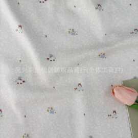 全棉双层纱数码直喷印花面料 可爱小兔形象家居服睡衣爬服 口水巾