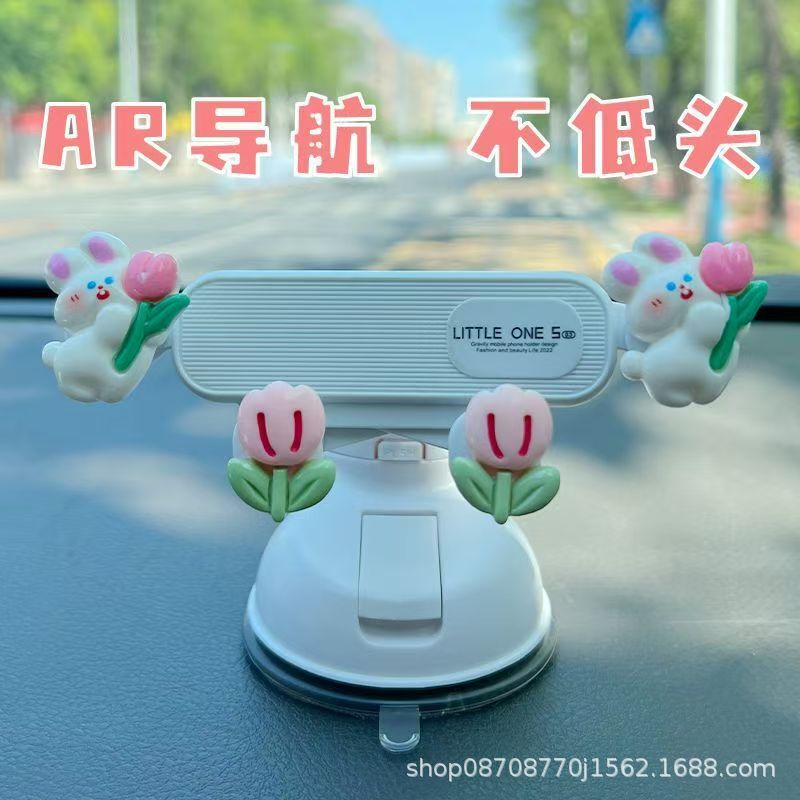 Mobile phone holder for car, suction cup type, dashboard support, navigation, in-car use, 2025 new model, cartoon design for female drivers