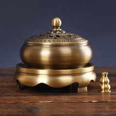 Copper incense burner three-legged bare face incense burner aromatherapy burner sandalwood burner household worship copperware crafts manufacturer wholesale