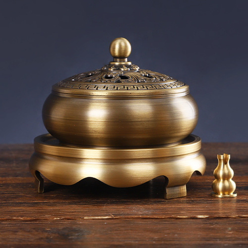Copper incense burner three-legged bare face incense burner aromatherapy burner sandalwood burner household worship copperware crafts manufacturer wholesale