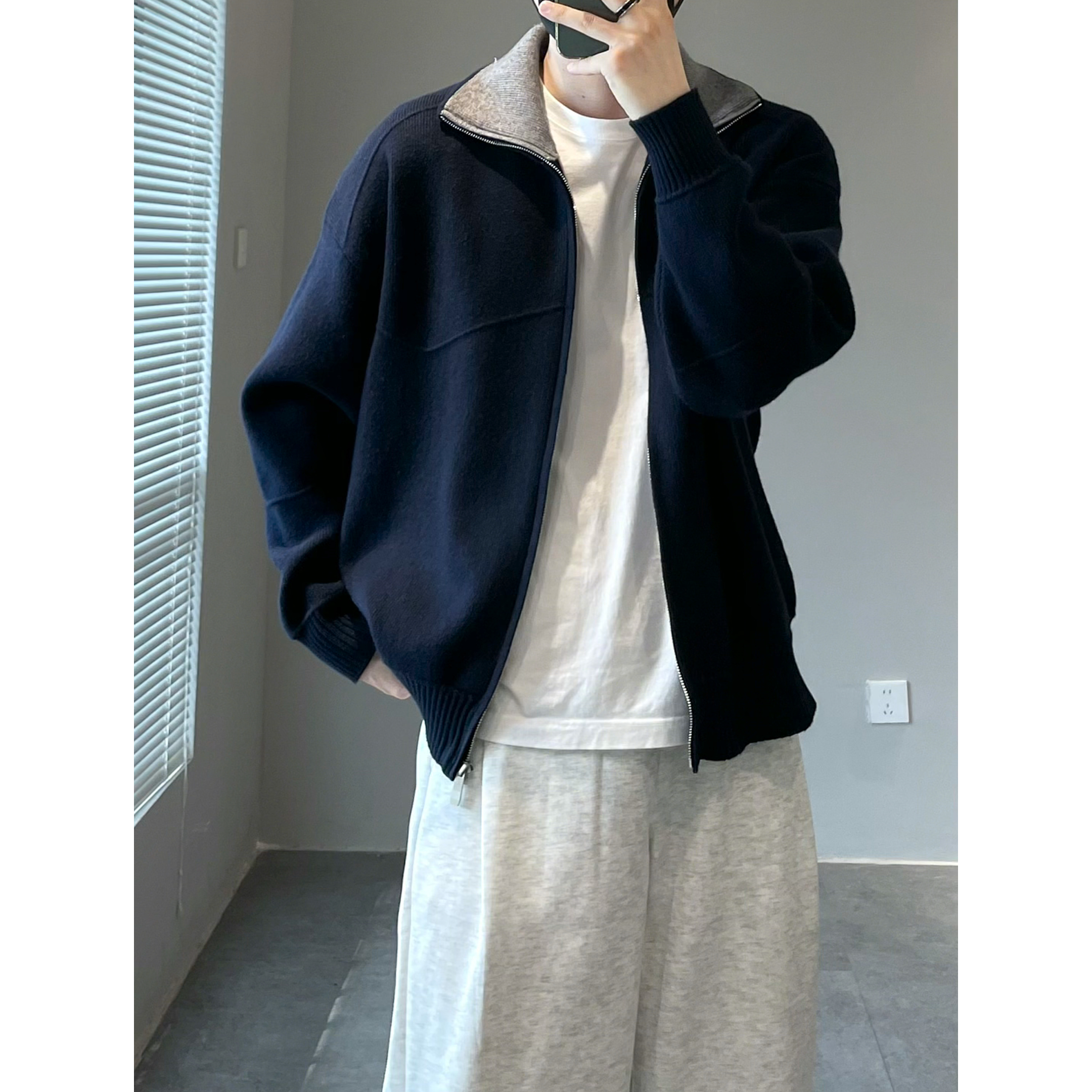 Explosiones transfronterizas europeas camisas de punto de tamaño grande suéter hombre polo camisa con la solapa cardigan chaqueta de negocios fábrica de tendencia mayorista