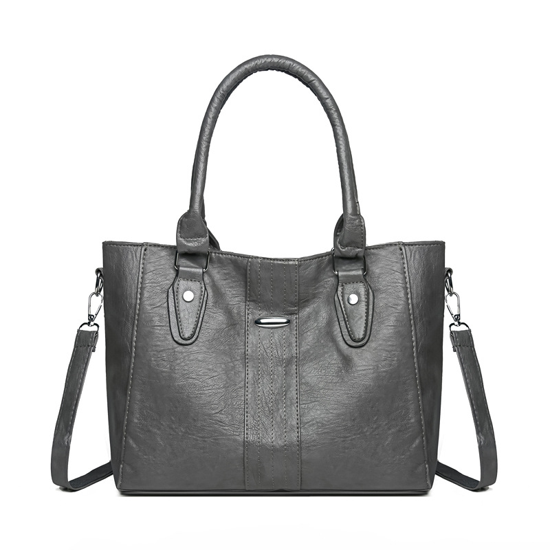 One‑shoulder polyurethane handbag, capacious handheld tote with detachable strap