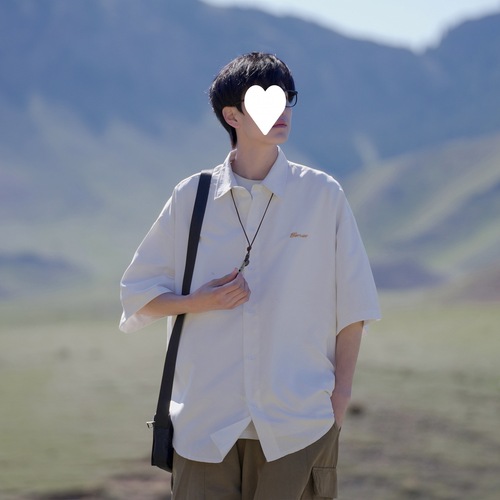 Vintage American-style single-breasted short-sleeve shirt for men and women, summer minimalist street design, loose BF couple casual shirt