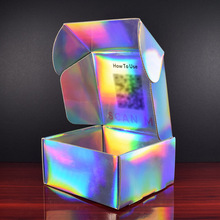 跨境幻彩镭射飞机盒瓦楞坑盒折盒拉链快递盒扁平邮购盒全息礼品盒