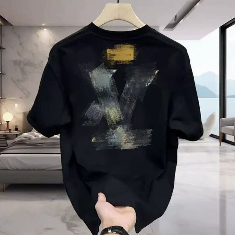 [High-Quality Men's Clothing] Pure Cotton Short-Sleeved T-Shirt, Versatile, Loose, Minimalist Print, Creative Design, Trendy Brand Top