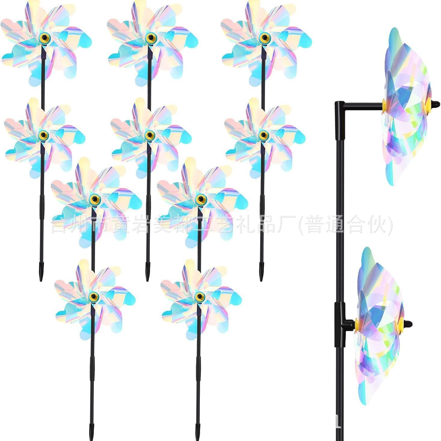 Трансграничная ветряная мельница из ПЭТ-пленки с колышками, двухслойная блестящая ветряная мельница, отпугивающая птиц, подходит для украшения сада.