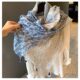 Silk Scarf Women's Summer Korean-style All-match Thin Scarf Cotton and Linen Scarf Blue Feather Tassel Beach Towel Sunscreen Shawl
