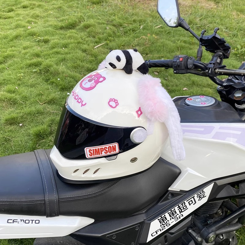 Cute Plush Pink Lop-Eared Rabbit Helmet Decoration Motorcycle Electric Car