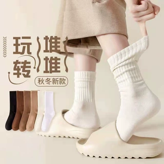 袜子女竖条纹纯色中筒袜春夏款ins潮学生运动长袜百搭无骨堆堆袜