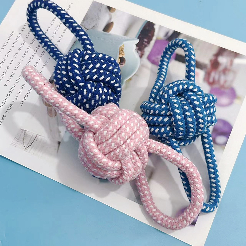 T pet cordón de algodón bola de juguete de doble oreja bola de trenzado bola de ocho perros bola de juguete de limpieza de dientes de molienda de dientes de entrenamiento de perros