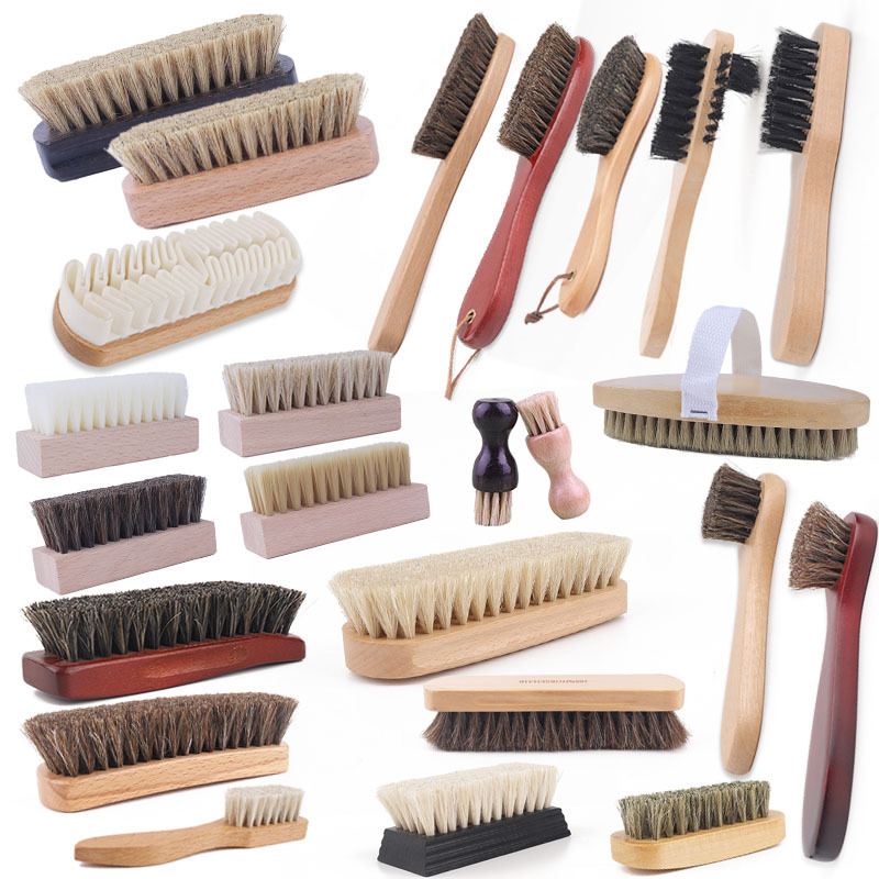 Wooden handle shoe brush factory wholesale Beech horse hair brush leather shoes polishing shoe polish brush shoe polish suede large small size brush