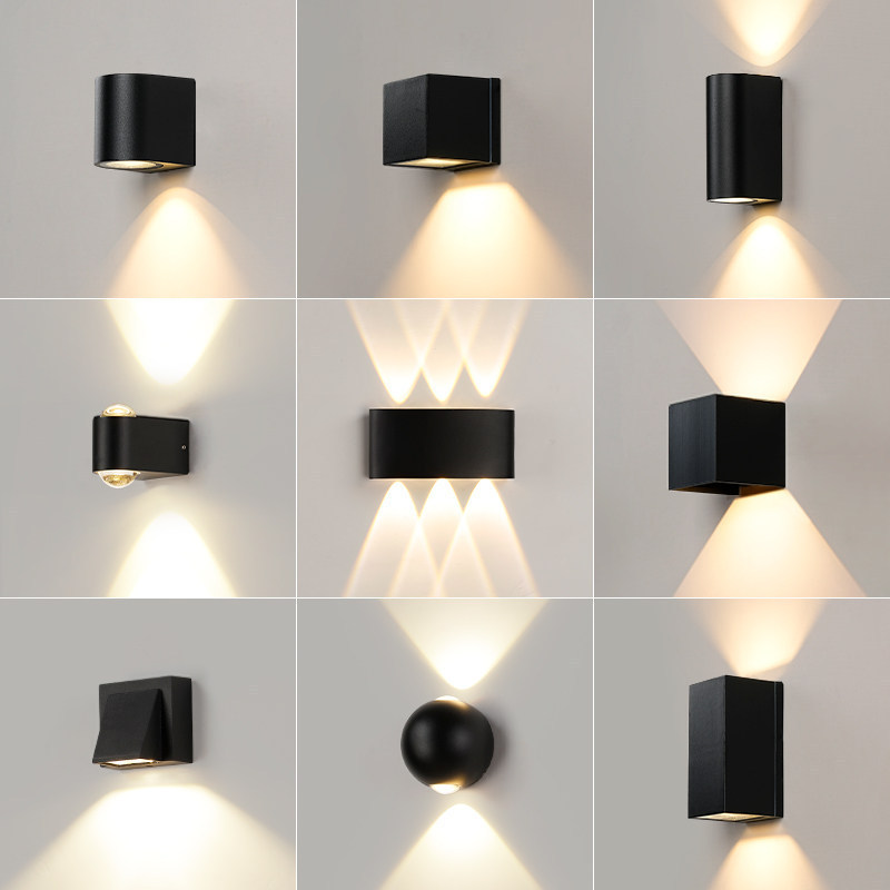 Cross-Border Outdoor Led Modern Minimalist Wall Lamp for Courtyard Exterior Wall Corridor, Single/Double Head Square/Round Waterproof Wall Lamp
