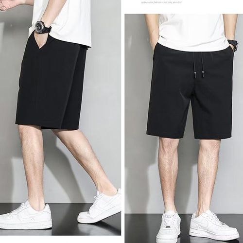 Summer Casual Shorts Men's Ins Brand Solid Color Simple Color Matching Splicing Loose Straight Tube Drooping Five-Finger Sports Pants 