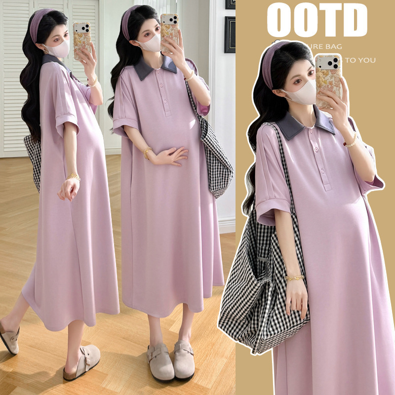 2026 Spring/Summer Maternity Wear New Large Size Short Sleeve T-Shirt Dress Long Casual Loose Dress Trendy Mom