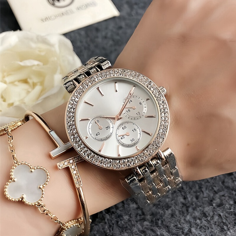 Rose Gold Diamond-encrusted Three-eye Quartz Watch Women's Shake Tone Same Fashion Waterproof Simple Steel Band Exquisite Watch