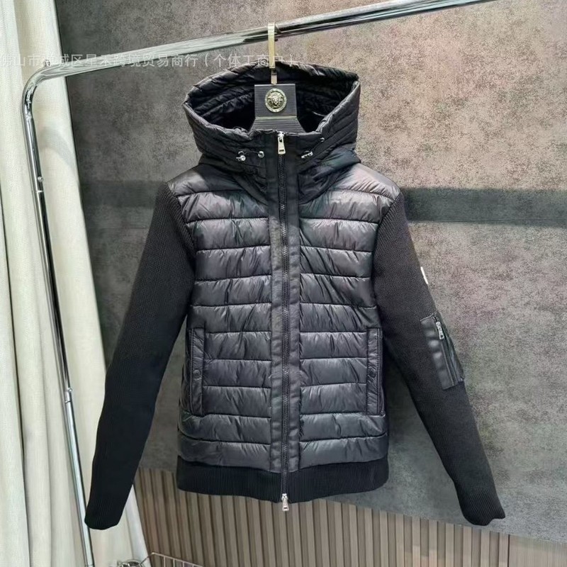 欧洲站新款M家针织拼接休闲羽绒服 男白鸭绒保暖时髦修身羽绒外套|undefined