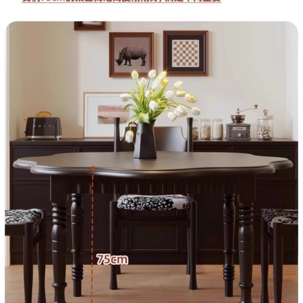 Mesa de comedor francesa estilo retro mesa de comedor redonda de madera maciza pétalos negros americanos moderna simple pequeña mesa redonda doméstica
