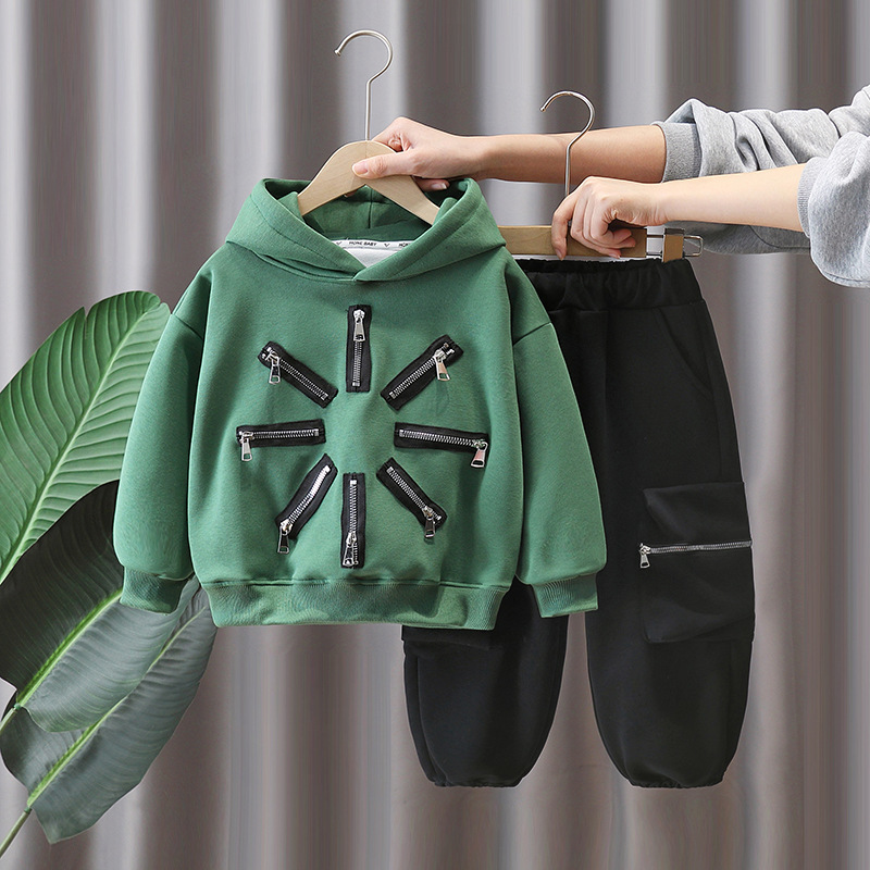 7087 ropa para niños traje de primavera para niños 2025 nuevo suéter con capucha para niños guapos primavera y otoño de dos piezas primavera