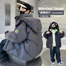 童装2025新款男童棉衣户外风连帽加厚棉服冬季酷帅大童羽绒棉外套