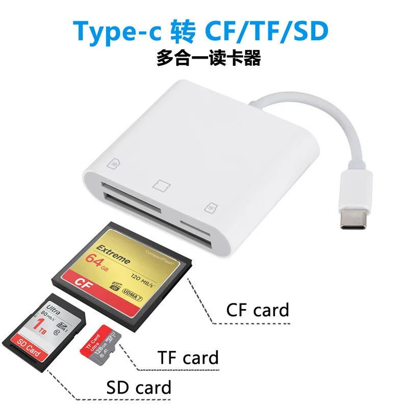 Typec card reader high-speed reading CF card camera TF memory card microSD three-in-one multi-function card reader