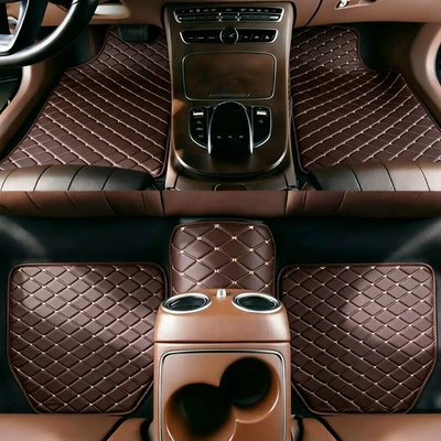 Cross-border foreign trade universal car floor mats, leather, waterproof, non-slip, all-season use, five-piece set, suitable for all car models, wholesale (Universal Foot Pad) - dark-brown-color-five-piece-set-600g