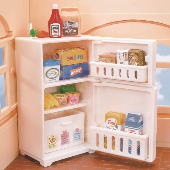 Doll House Mini Furniture Miniature Model Kitchen Scene Miniature White Refrigerator with Food Play House Toys