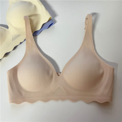 W5669!  !  Women's striped breathable fixed-cup one-piece seamless women's underwear JU push-up sagging bra