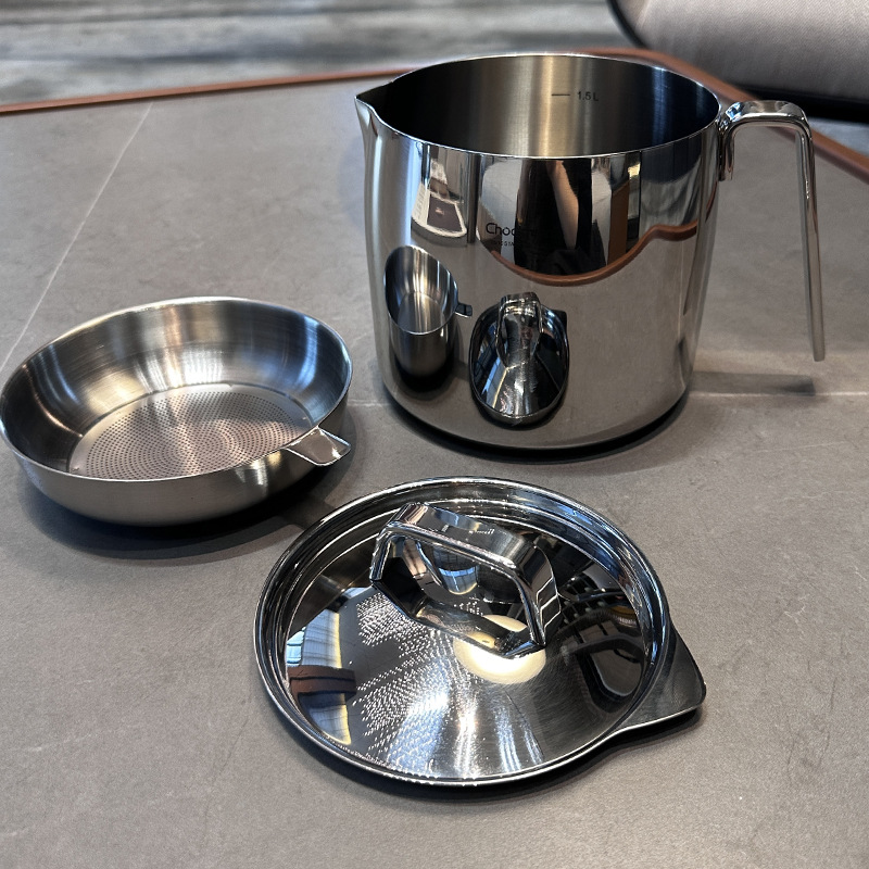 Hogar 316 olla de aceite de acero inoxidable, tanque de aceite de cerdo, tanque de almacenamiento de aceite, olla de filtro de aceite con red de tapa, artefacto de escoria de aceite de filtro de cocina