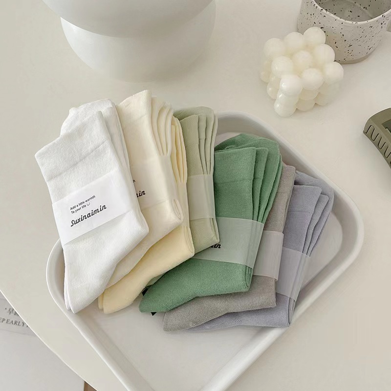Socks women's autumn solid color mid-calf cotton socks little red book Same style white pile socks spring and summer ins trendy Japanese style