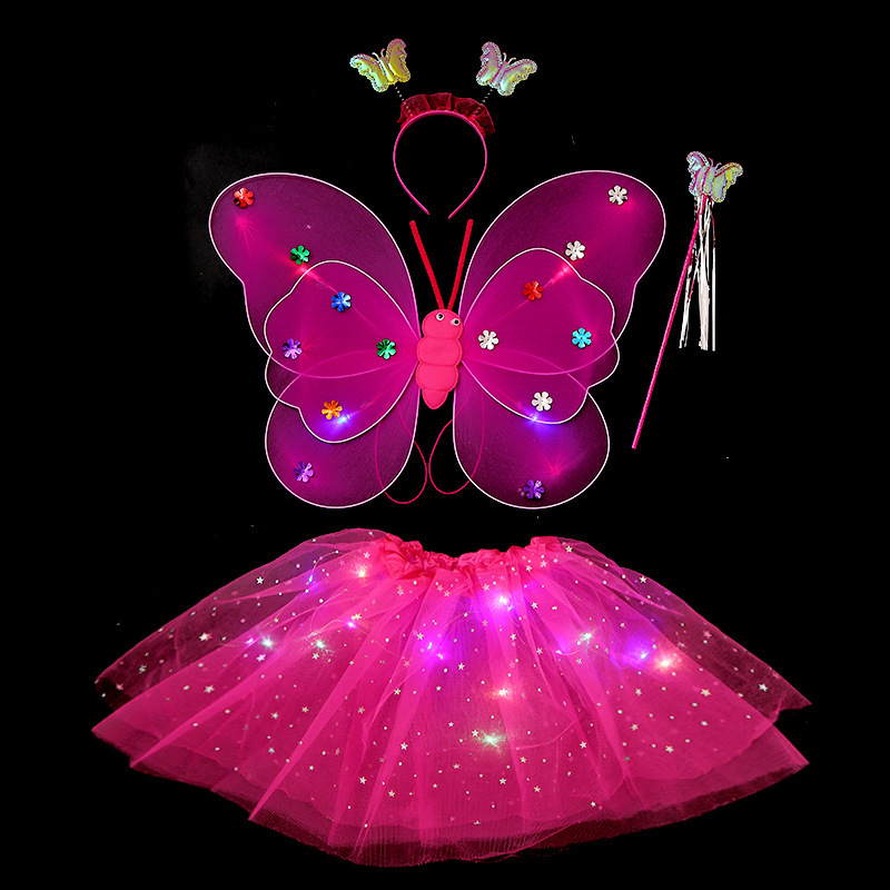 Mariposa luminosa alas de niña espalda juguetes flash niños maravillosos hadas varitas mágicas hadas flores set de tres piezas