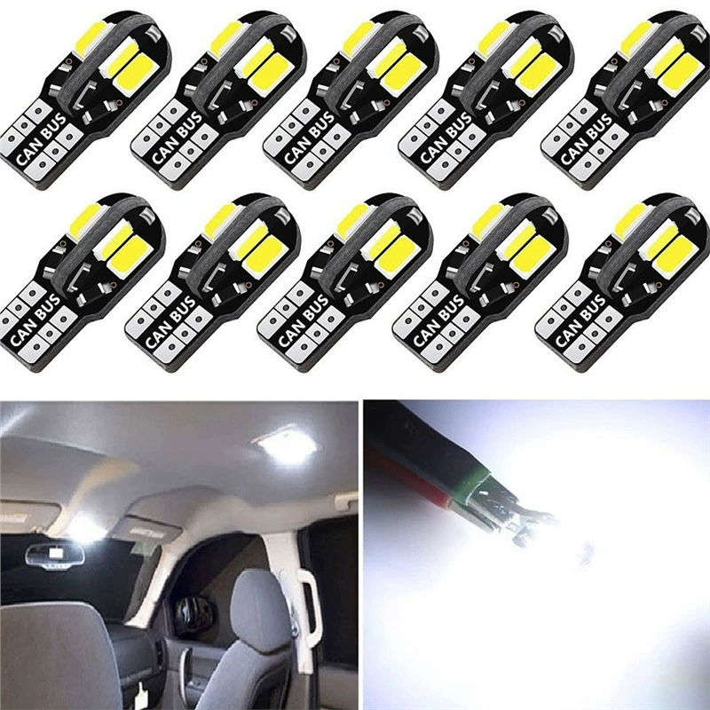 Светодиодная лампа Amazon AliExpress T10 8 5730SMD для указателей поворота, подсветки номерного знака, ходовых огней, с декодером PCB
