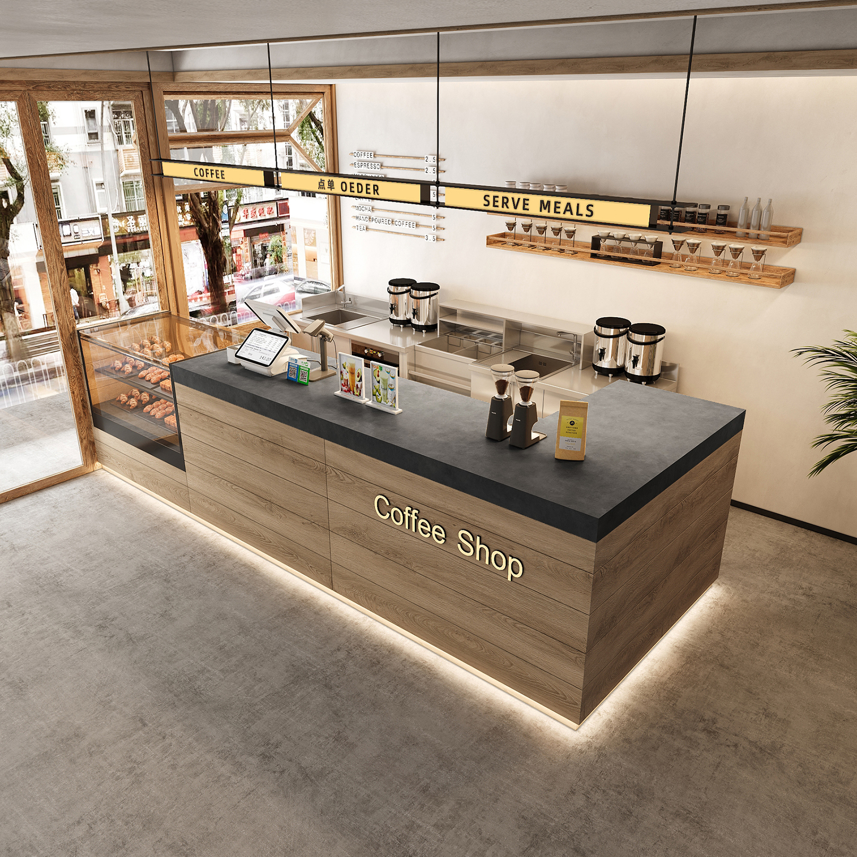 复古咖啡店收银台面包店吧台蛋糕烘焙甜店前台桌酒店公司接待台