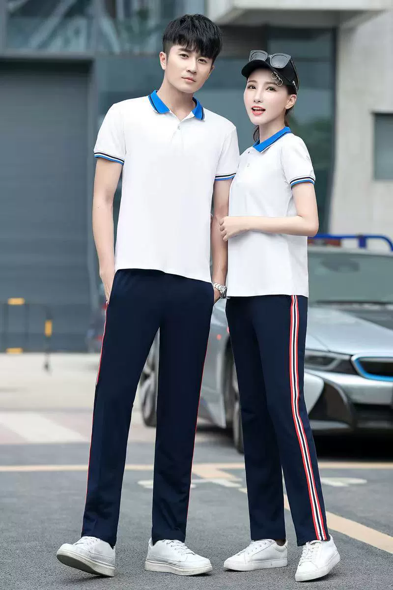 Учащийся средней школы школьная форма костюм в студенческом стиле выпускной класс фотография синие и белые мужчины и женщины летние хлопковые спортивные с короткими рукавами