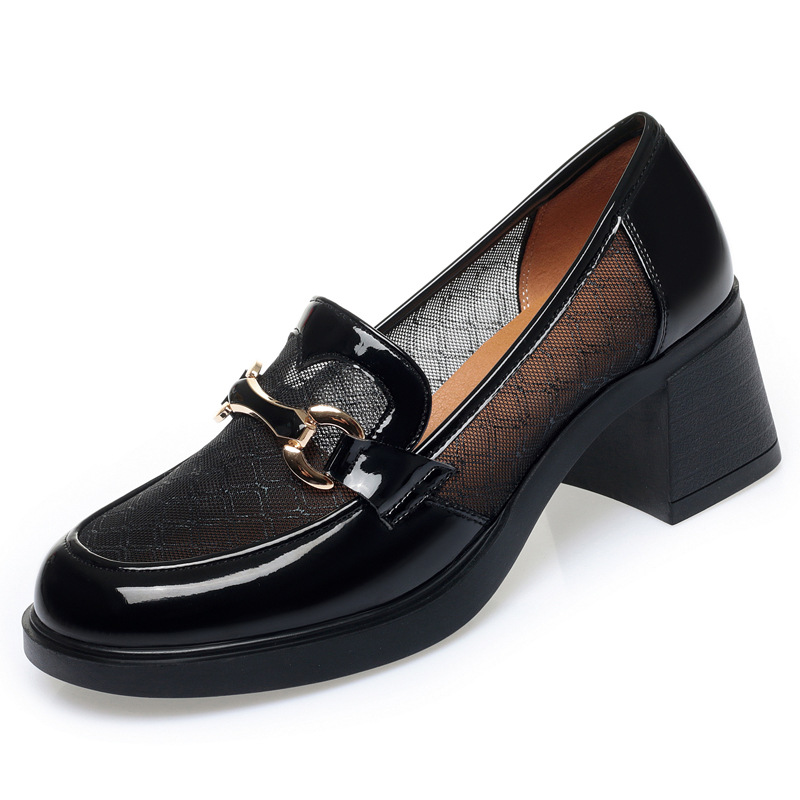 Women's Chunky Loafers With Square Heels And Breathable Leather_voghion.com