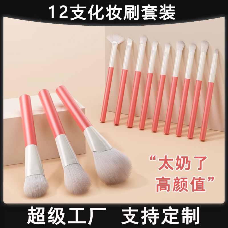 Vacaciones 12 conjuntos de cepillo de maquillaje de pelo suave pincel de pintura en polvo cepillo de blush cepillo de sombra de ojos cepillo de maquillaje de Cangzhou herramientas de maquillaje
