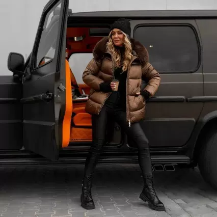 2025跨境秋冬新款甜美减龄A字版型羽绒服女士连帽毛领羽绒棉服