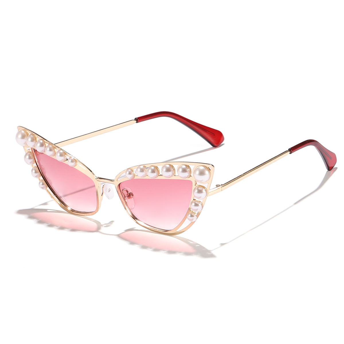Nuevas gafas de sol de metal con ojos de gato de perlas hermosas transfronterizas