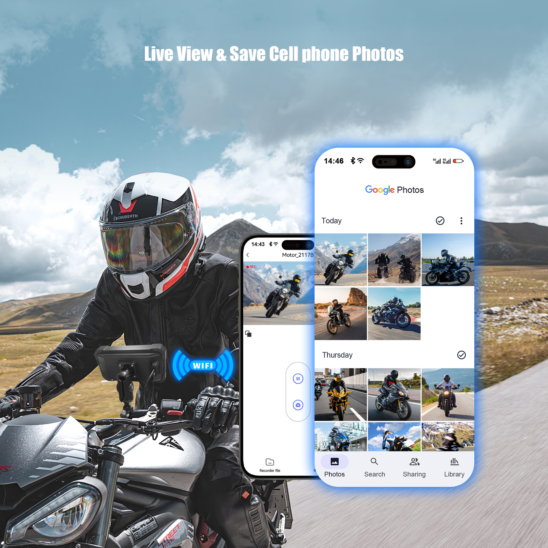7inch Motorcycle Dashcam with Front and Rear Dual Lenses, High-Definition Carplay Motorcycle Navigation Recorder