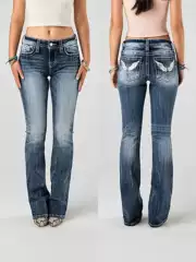 European and American TEMU Amazon new embroidered women's high waisted elastic heavy-duty washed denim pants for women