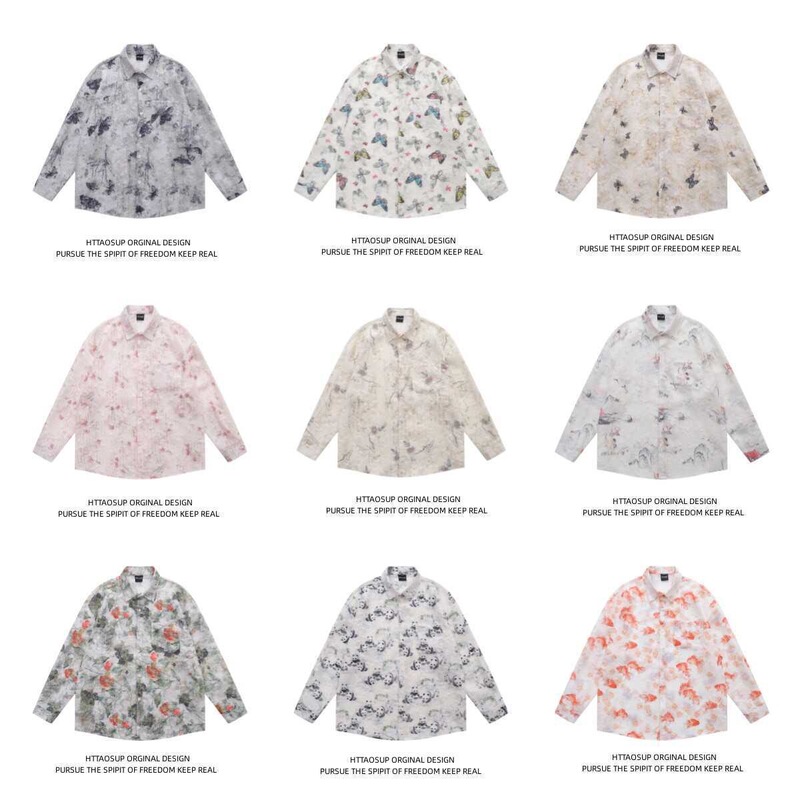 Cross-Border Butterfly Jacquard Print Loose Long-Sleeved Shirt for Men and Women with Original Design and Three-Dimensional Tassels