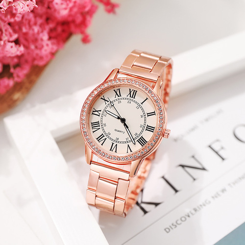 Foreign trade new steel band rhinestone watch for women, simple retro diamond-encrusted luminous watch, women's quartz watch