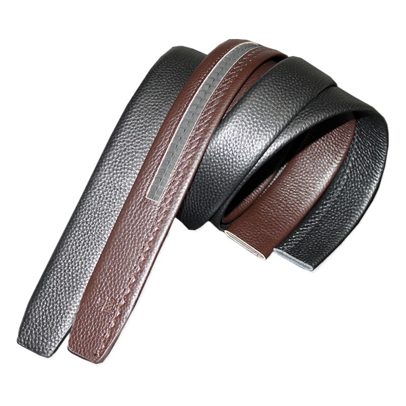 Correa sin plomo hebilla automática de cuero de los hombres cinturón sin cabeza cinturón de los hombres borde cubierto capa superior pantalones de piel de vaca pura tira del cinturón