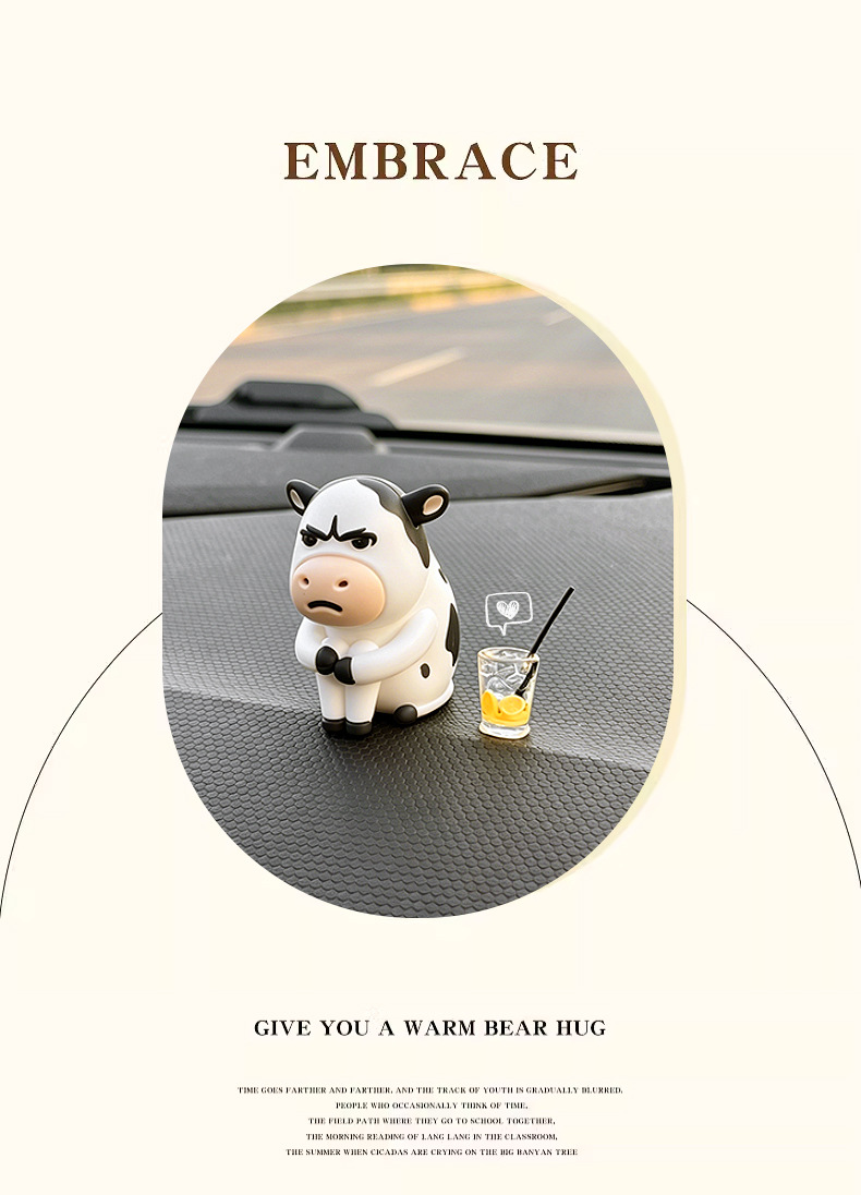 Emo Grassland Cow Car Decoration Figurine Cute Ugly-Cute Cow Doll Car Dashboard Desktop Ornament Gift